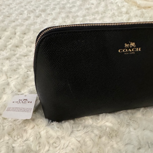 NEW Large Black Leather Cosmetic Bag Gold Zipper - Picture 10 of 11